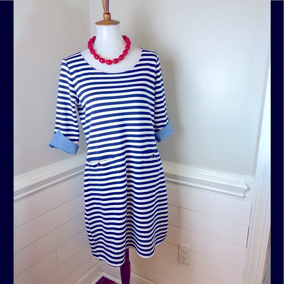 Joules Dresses & Skirts - Joules Blue and White Striped Dress 10 FREE SHIP
